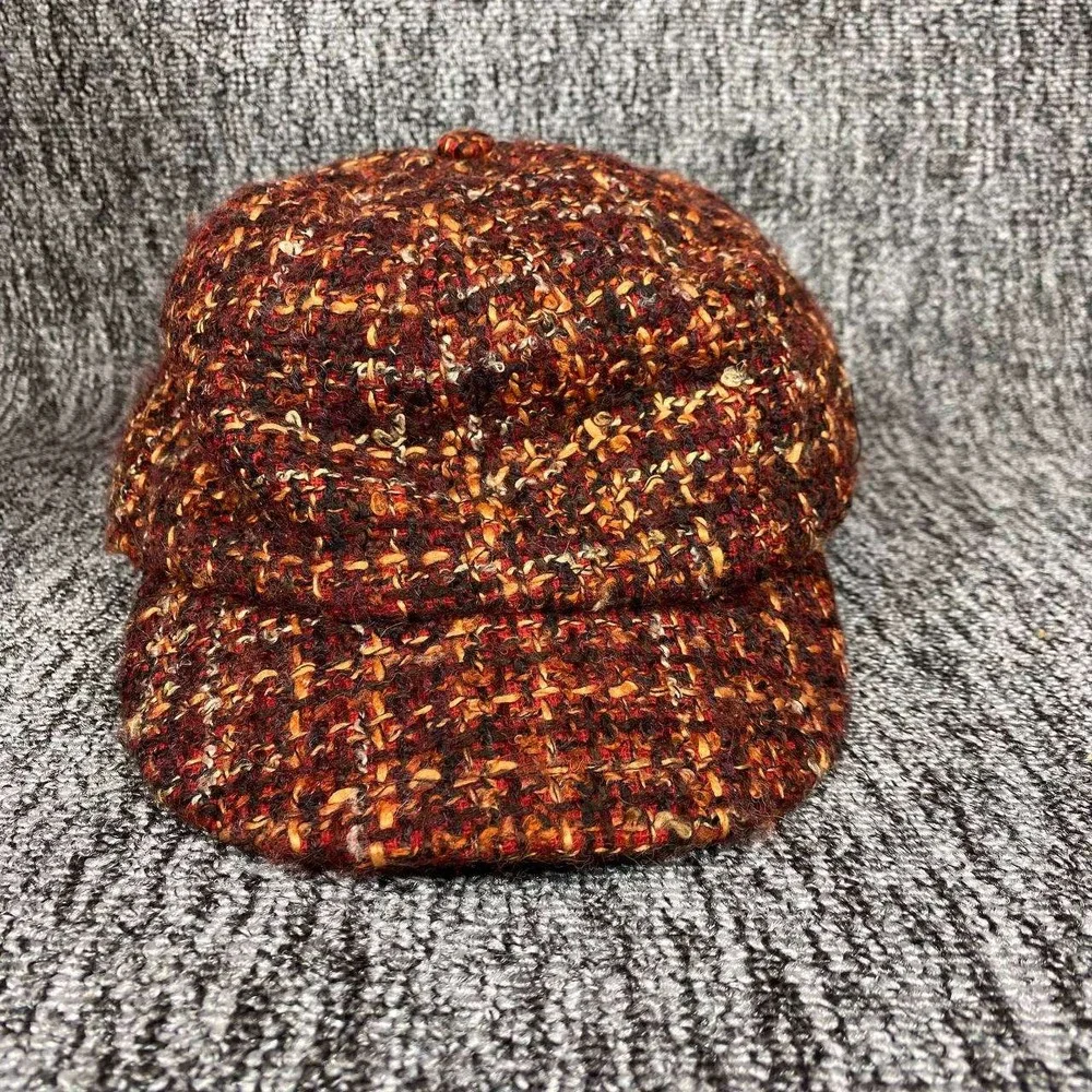 San‎ Diego Hat Co Newsboy Cap Women Medium Red Wool Blend Tweed Cabbie Hat